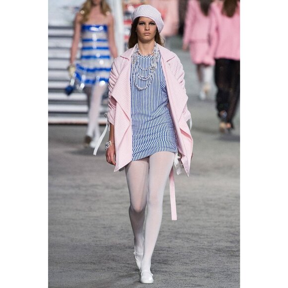 Authentic CHANEL Runway Resort La Pausa Striped Dress Blue White 2019 Cruise 36 - Picture 2 of 13